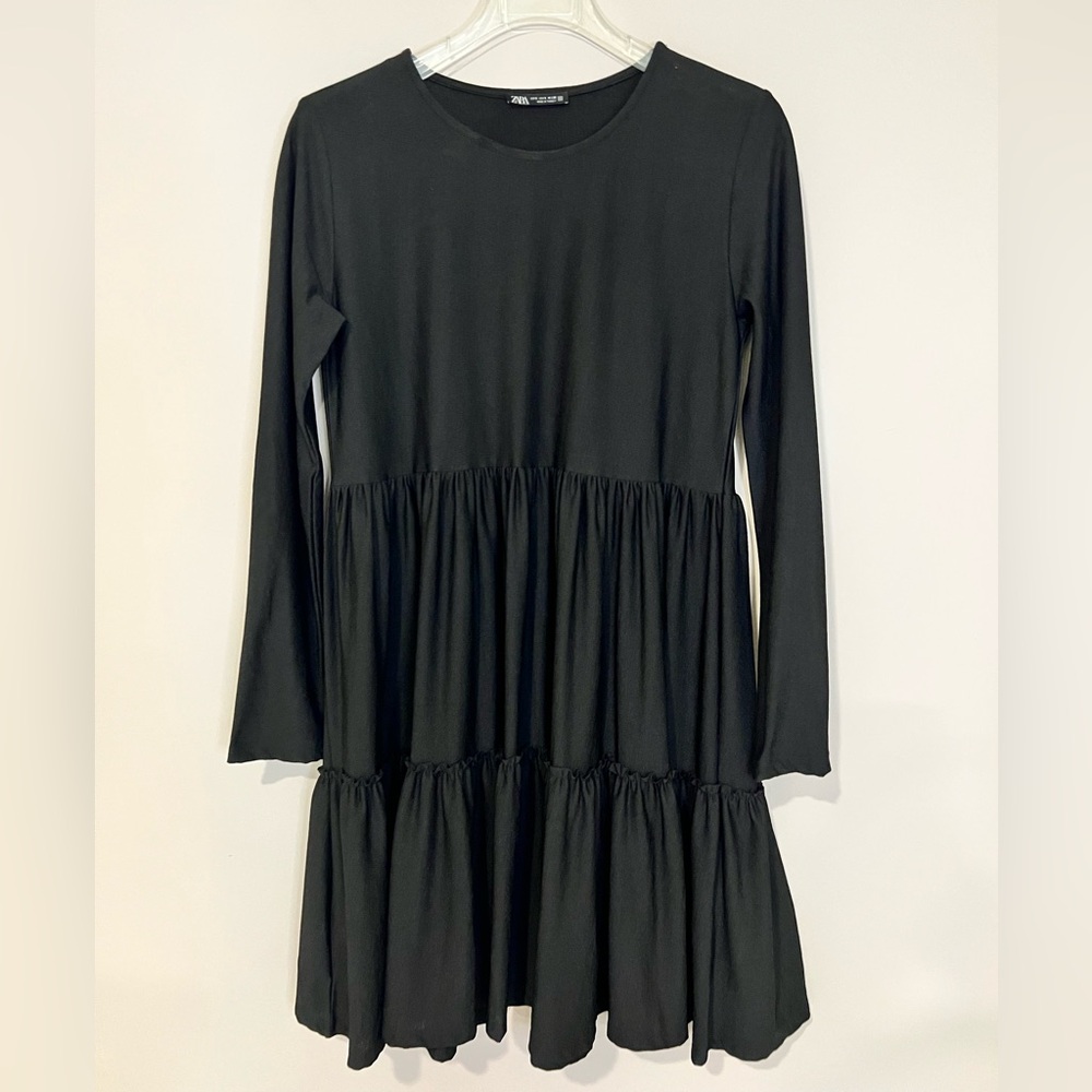 ZARA Black Long Sleeve Tiered Mini Dress – Size S